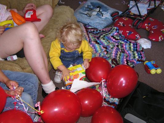 Noah opens the Seseme Street package.