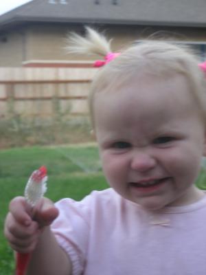 Sarah has her tooth brush
