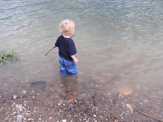 Ever since we took Noah swimming, he has not notice the boundries of the water.