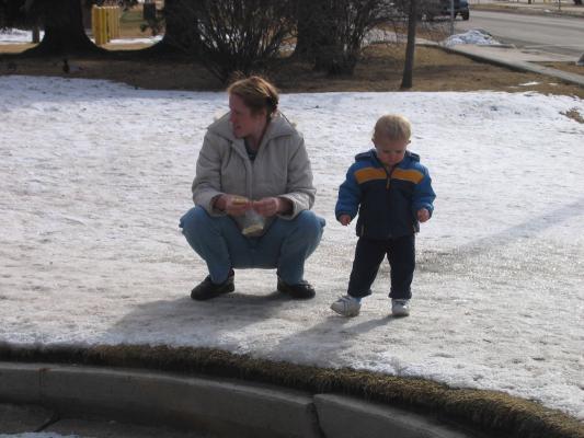 Katie and Noah at the university feeding ducks.