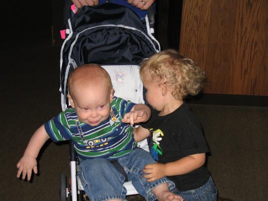 Steven and Noah play at the Bison Range visitor's center.
