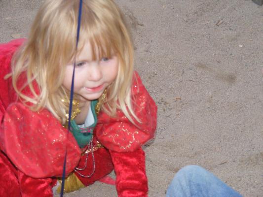Sarah (with a balloon string.) Definitely the best dressed princess in the sandbox.