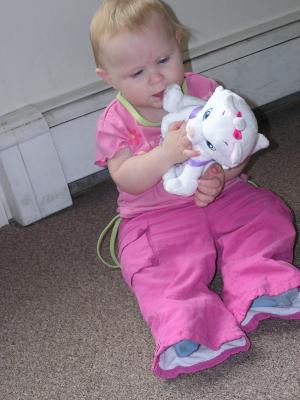 Sarah plays with her new kitty.