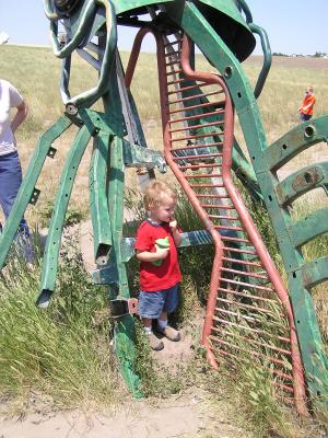 Noah checks out the carhenge fish
