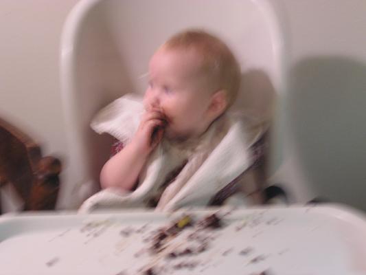 Sarah eats birthday cake.
