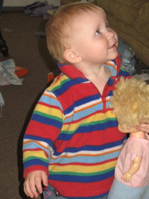 Sarah loves her striped sweater.