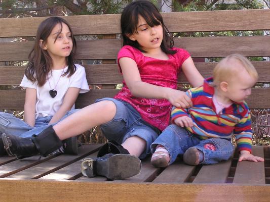 Andrea, Malia and Sarah on the bench.