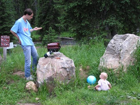 See how Noah watches his daddy.