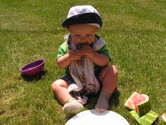 Noah eats some watermelon