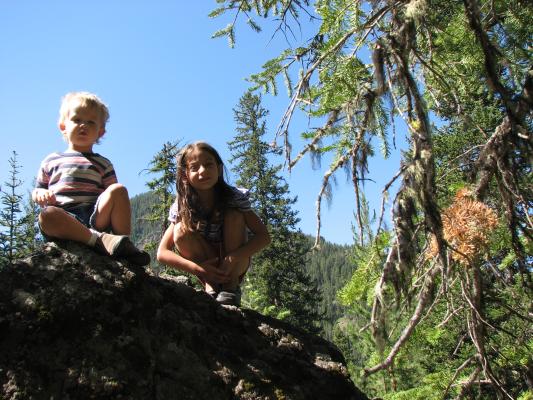 Noah and Andrea on a rock.