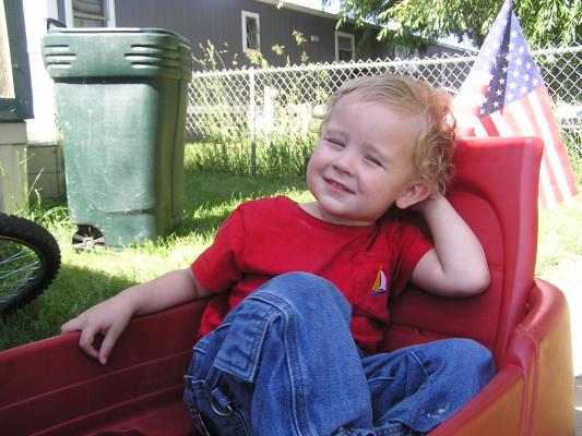 Noah in the wagon