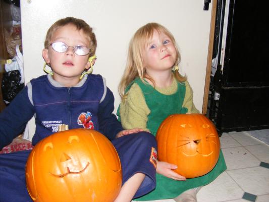 Noah and Sarah with their pumpkins.