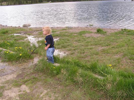 Noah explores the area around the lake.