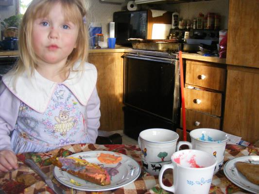 Sarah makes a rainbow cookie.