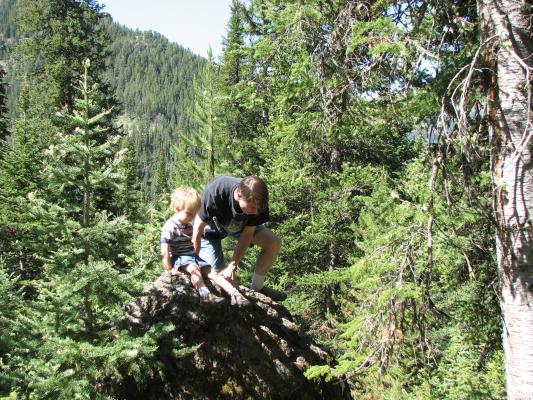 Noah and David at  the top of a rock
