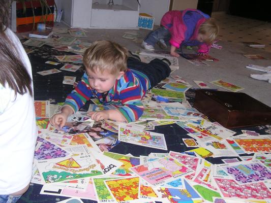 Noah got a few cards out while I was reading a story