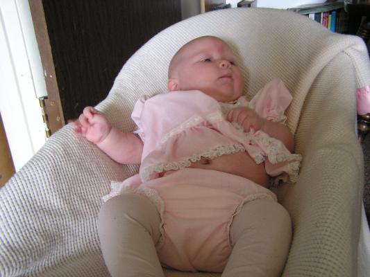 Sarah in her vibrating chair.