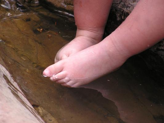 Noah gets his feet wet.