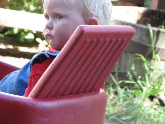 Sarah in the wagon