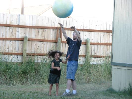 Andrea and Jim play ball
