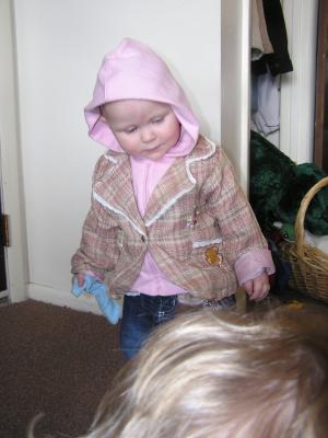 Sarah in her Poo Bear clothes.
