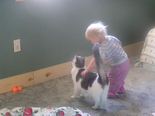 Sarah pets Nimbus