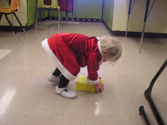 Sarah with building blocks at church