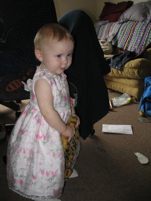 Sarah in her pretty new dress.