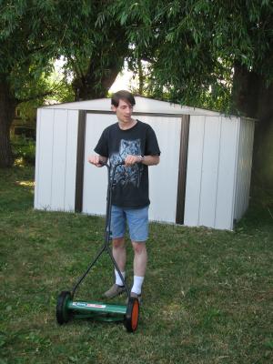 David mows a little