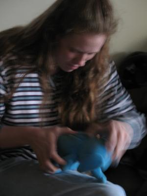 Katie fixes the singing elephant.