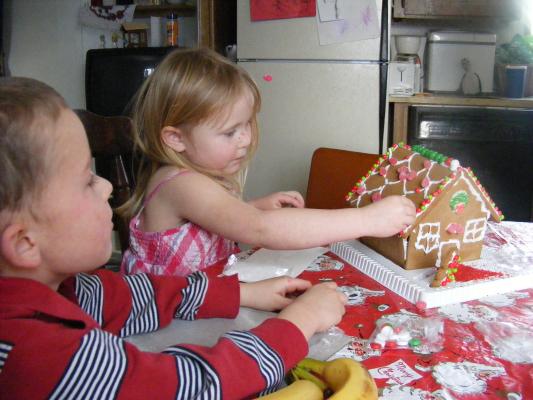 Noah and Sarah make a house.