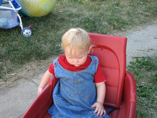 Sarah in the wagon