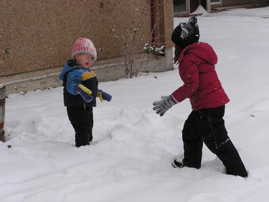 Noah didn't know that if you thow a snow ball one will be thrown back at you.