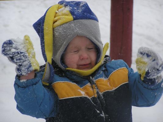 Noah does not like to have snow thrown back at him.