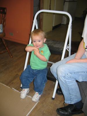 Noah found a good chair at his Great Grandpa's house