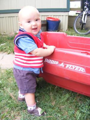Josh by the wagon.