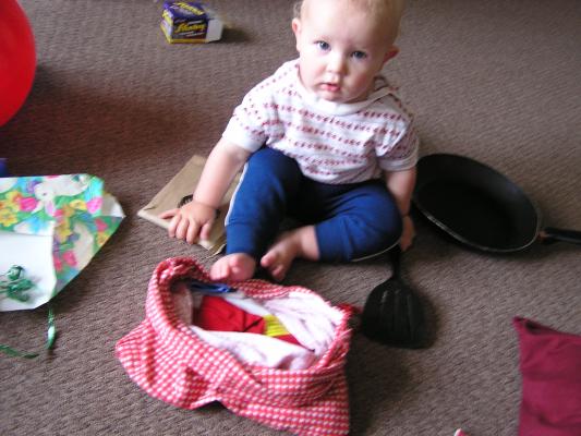 What is in the bag from grandma and grandpa?