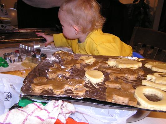 Noah helped cut out lots of cookies.