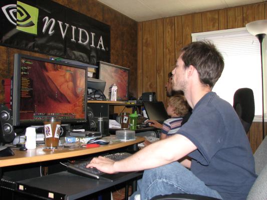 Jim and Mike with Noah in their unnatural environment