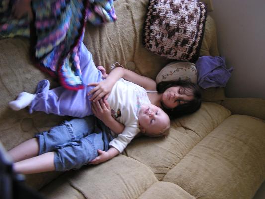 Andrea and Sarah on the couch.