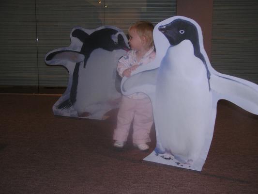 Sarah with some penguins at the Museum of the Rockies.