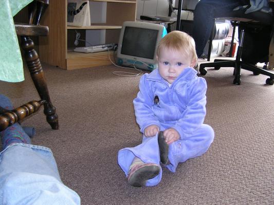 Sarah in her new purple sweats.