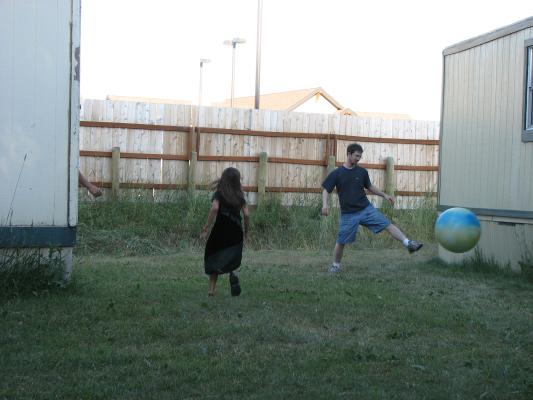 Andrea and Jim play ball