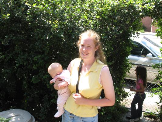 Sarah and Katie by the gate at Grandma's house.