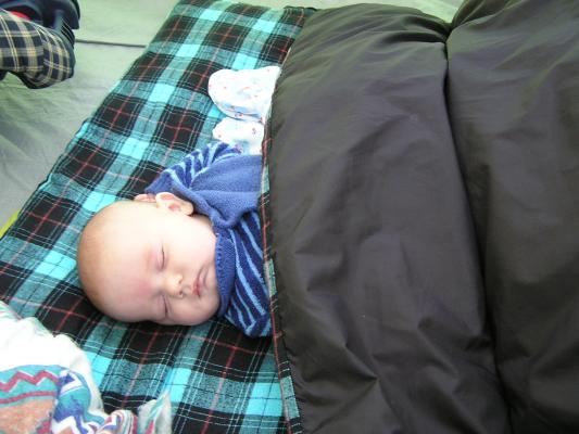 Noah sleeps in.