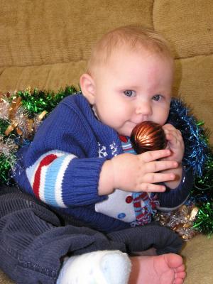 Sarah holds a X-mas ball