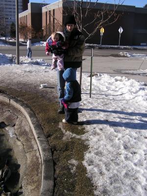 David, Sarah and Noah at the duck pond.