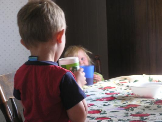 Noah and Sarah having some juice