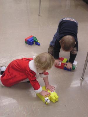 Sarah and Michael play with megablocks