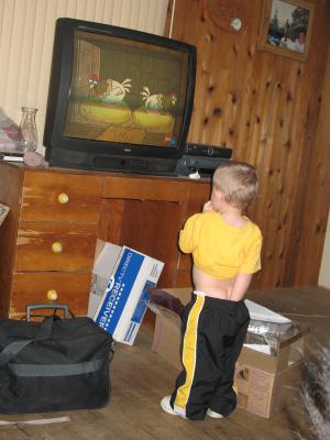 Noah watches cartoons.
